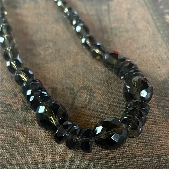 Hombre Smoky quartz coloured vintage facetted glass Beaded Necklace - Picture 1 of 4
